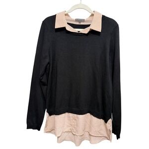 Adrianna Papell Womens Black Layered Look Polka Dot Sweater Top Large AD1S300211